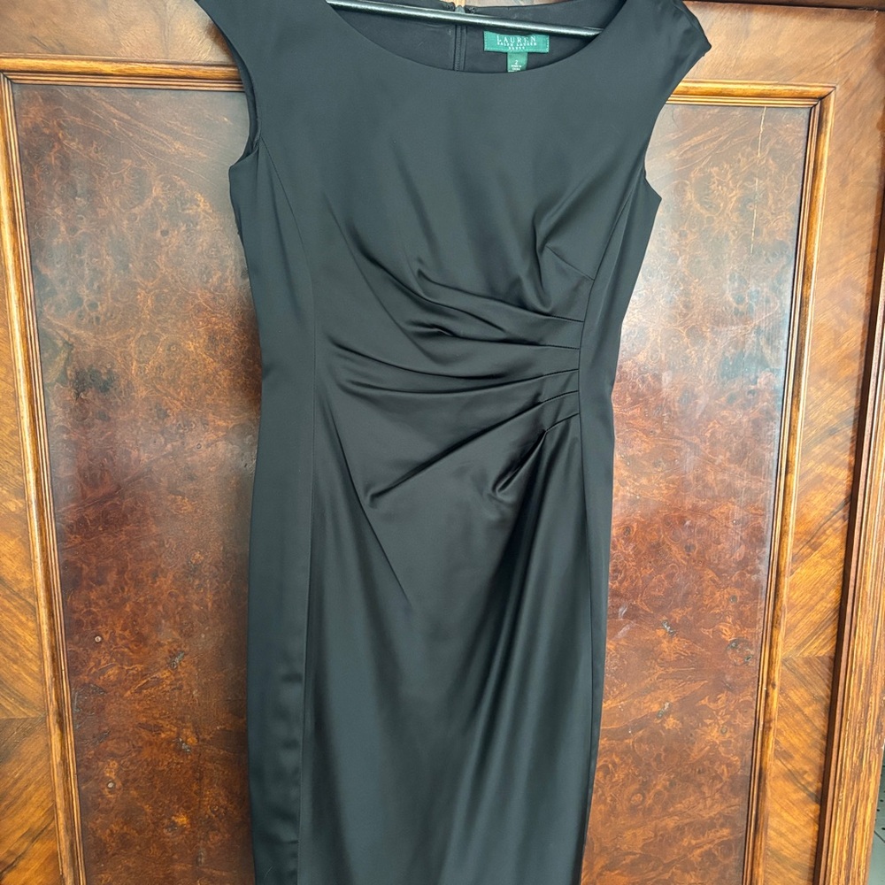 Ralph Lauren Black Ruched Wrap Midi Dress